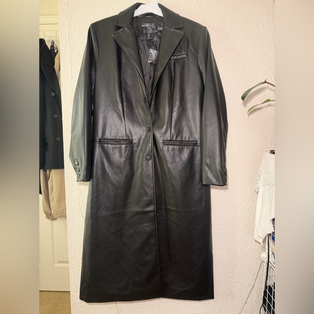 Bailey 44 Black Faux Leather Trench Coat